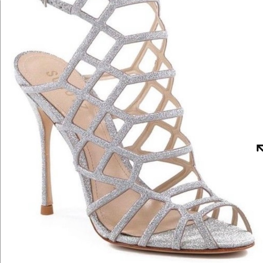 Schutz Juliana Caged Silver Glitter Sandal Sz 7